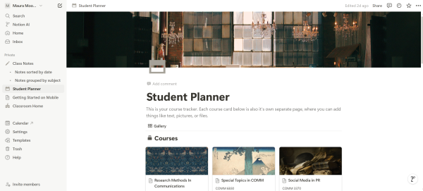 A screenshot of Notion's student planner