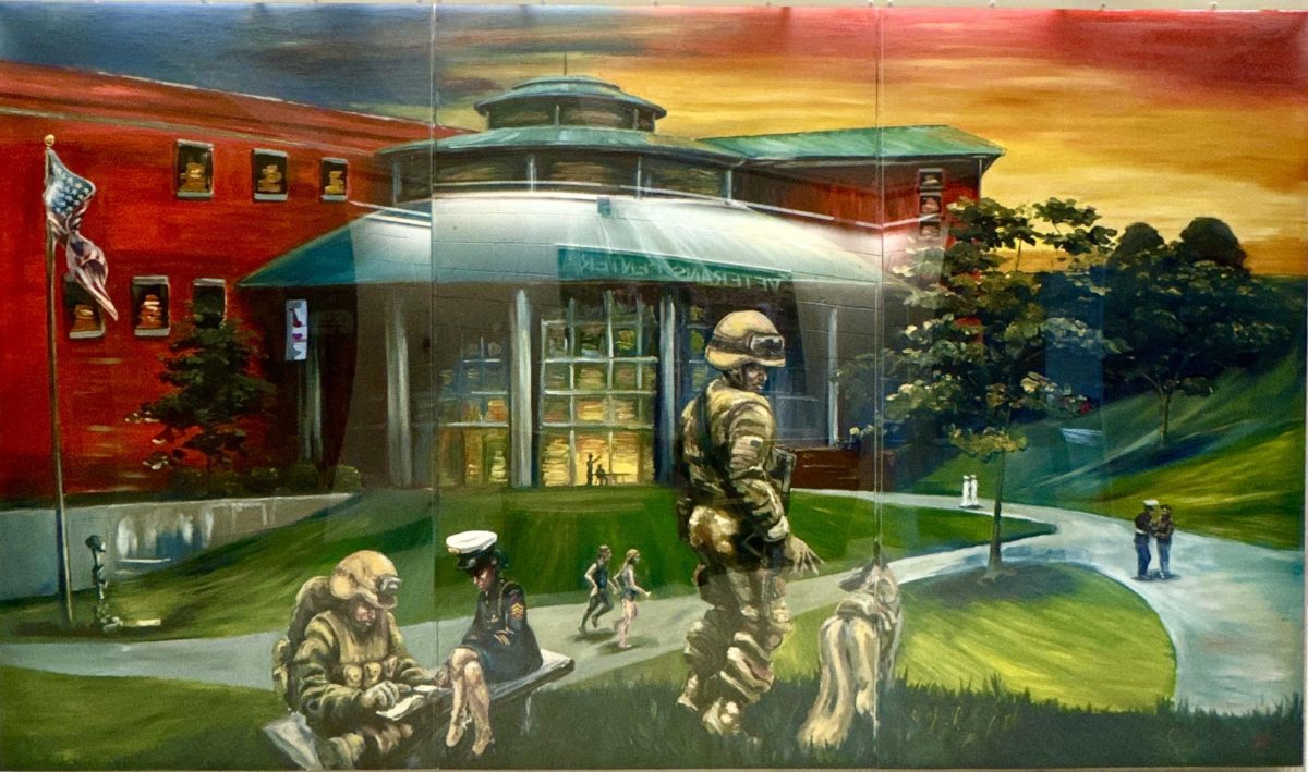 "Overlapping Identities" mural in Clark Hall by UMSL alumni and veteran, Michael Wattle