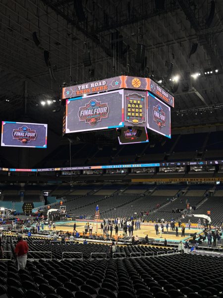 Alamodome arena/court with jumbotron of final four logos